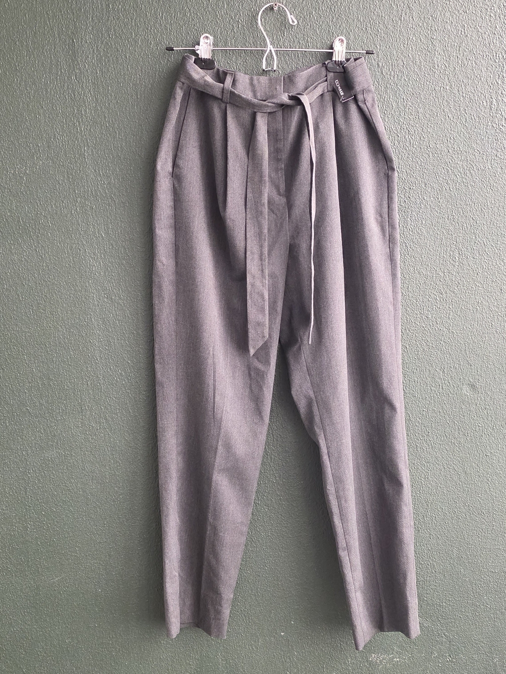 RW&CO. Belted Grey High-Waist Paperbag Trousers